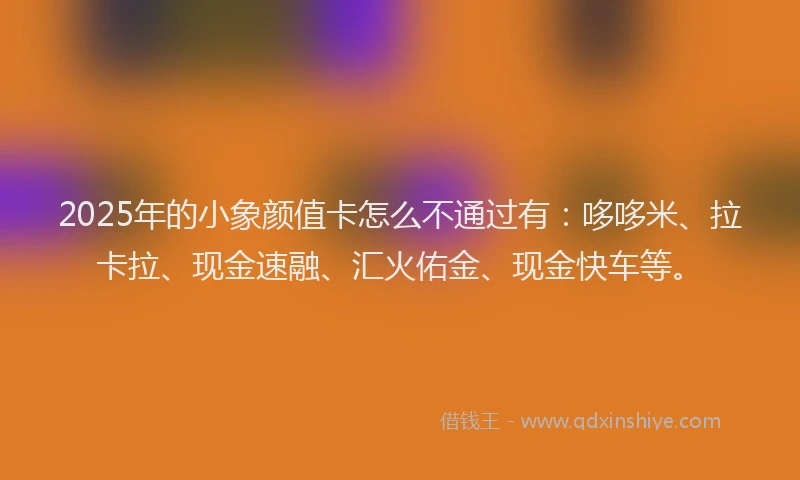 2025年的小象颜值卡怎么不通过有：哆哆米、拉卡拉、现金速融、汇火佑金、现金快车等。