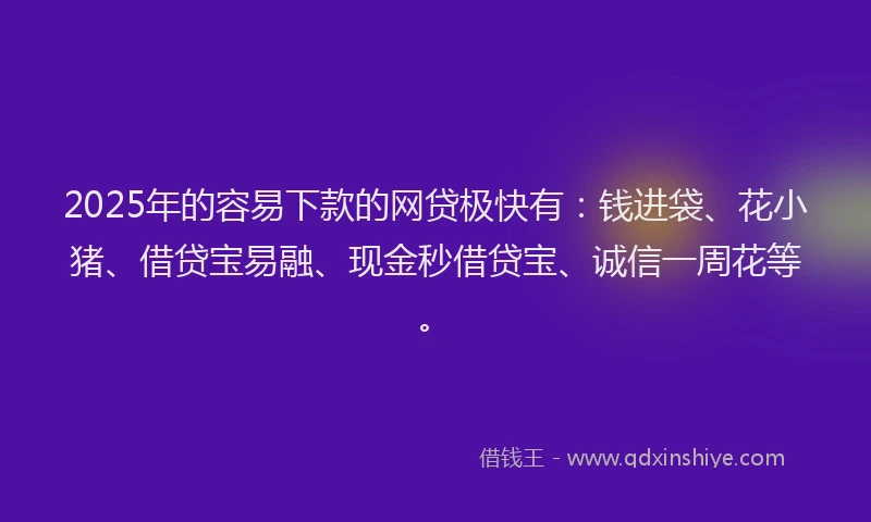 2025年的容易下款的网贷极快有：钱进袋、花小猪、借贷宝易融、现金秒借贷宝、诚信一周花等。