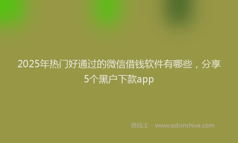 2025年热门好通过的微信借钱软件有哪些，分享5个黑户下款app