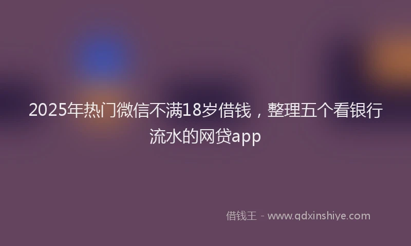 2025年热门微信不满18岁借钱，整理五个看银行流水的网贷app