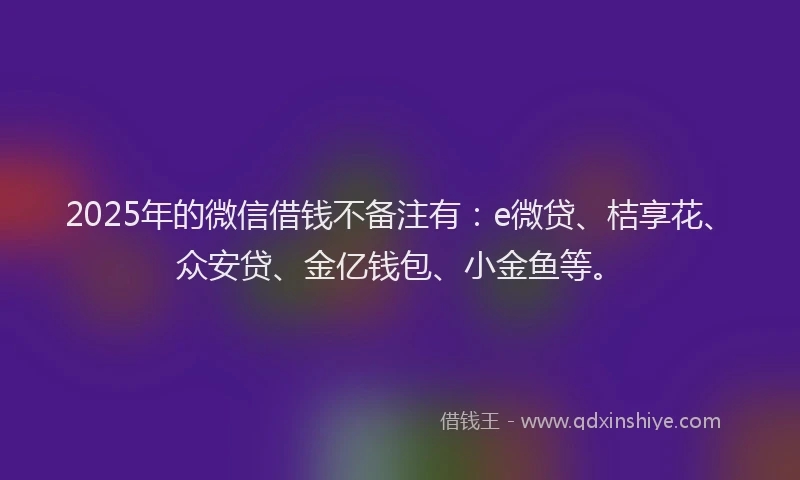2025年的微信借钱不备注有：e微贷、桔享花、众安贷、金亿钱包、小金鱼等。