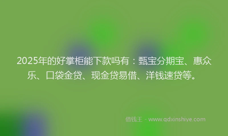 2025年的好掌柜能下款吗有：甄宝分期宝、惠众乐、口袋金贷、现金贷易借、洋钱速贷等。