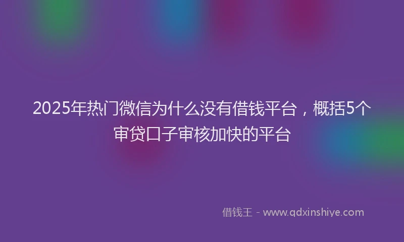 2025年热门微信为什么没有借钱平台，概括5个审贷口子审核加快的平台