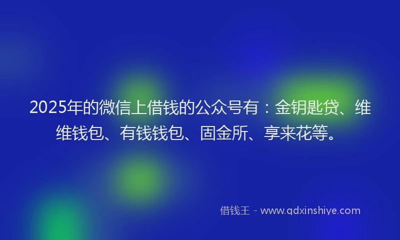 2025年的微信上借钱的公众号有：金钥匙贷、维维钱包、有钱钱包、固金所、享来花等。