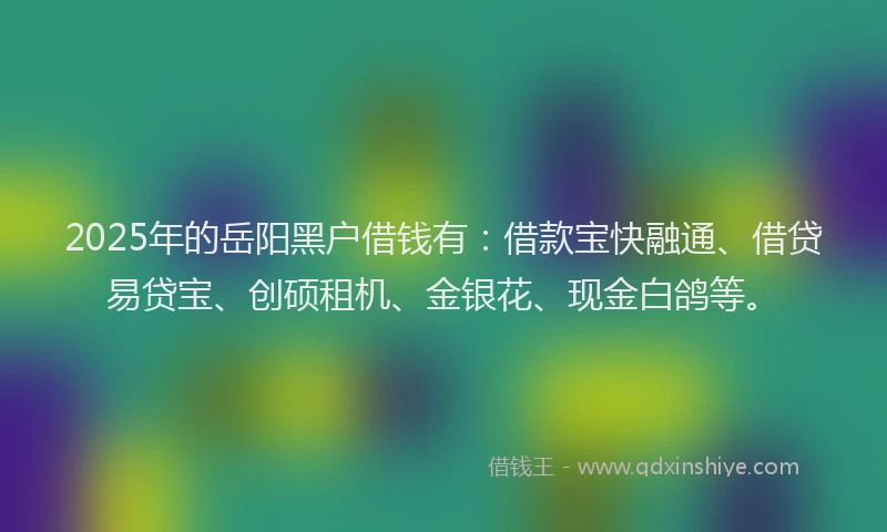2025年的岳阳黑户借钱有：借款宝快融通、借贷易贷宝、创硕租机、金银花、现金白鸽等。