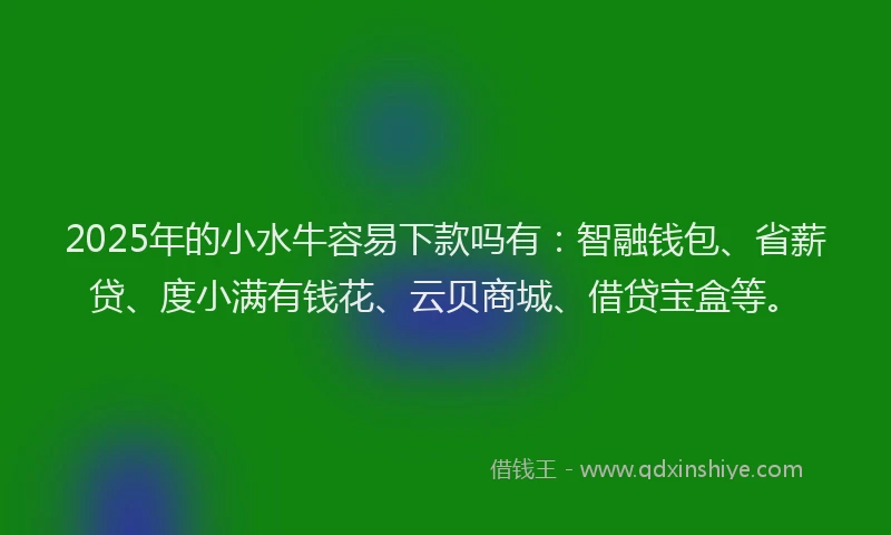2025年的小水牛容易下款吗有：智融钱包、省薪贷、度小满有钱花、云贝商城、借贷宝盒等。