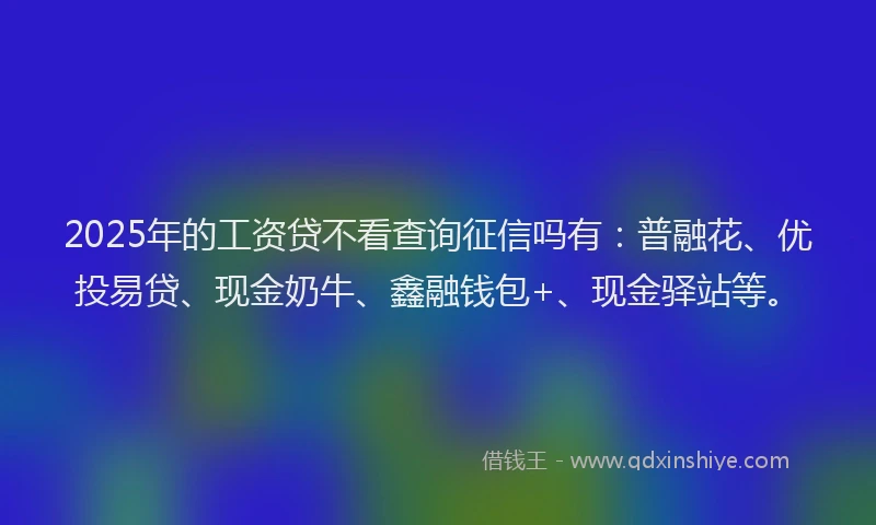 2025年的工资贷不看查询征信吗有：普融花、优投易贷、现金奶牛、鑫融钱包+、现金驿站等。
