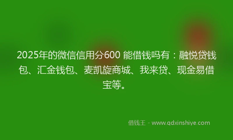 2025年的微信信用分600 能借钱吗有：融悦贷钱包、汇金钱包、麦凯旋商城、我来贷、现金易借宝等。