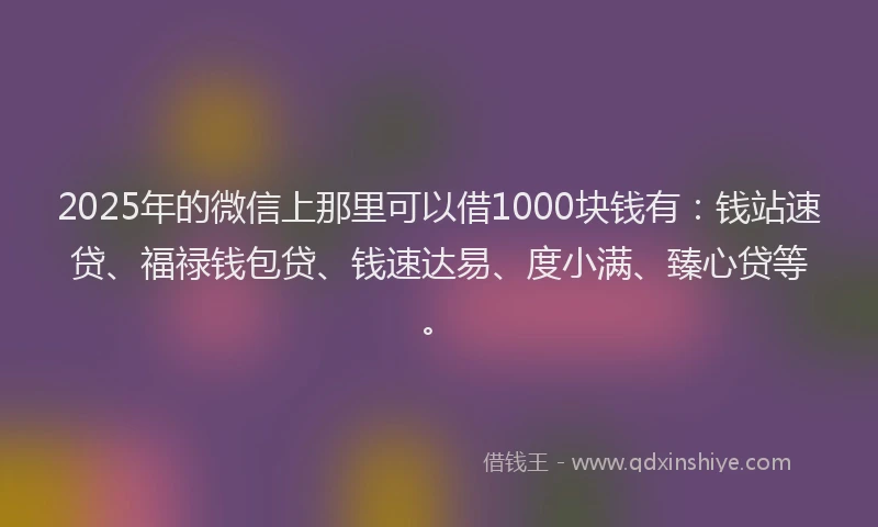 2025年的微信上那里可以借1000块钱有：钱站速贷、福禄钱包贷、钱速达易、度小满、臻心贷等。