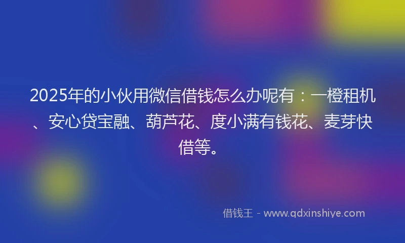 2025年的小伙用微信借钱怎么办呢有：一橙租机、安心贷宝融、葫芦花、度小满有钱花、麦芽快借等。