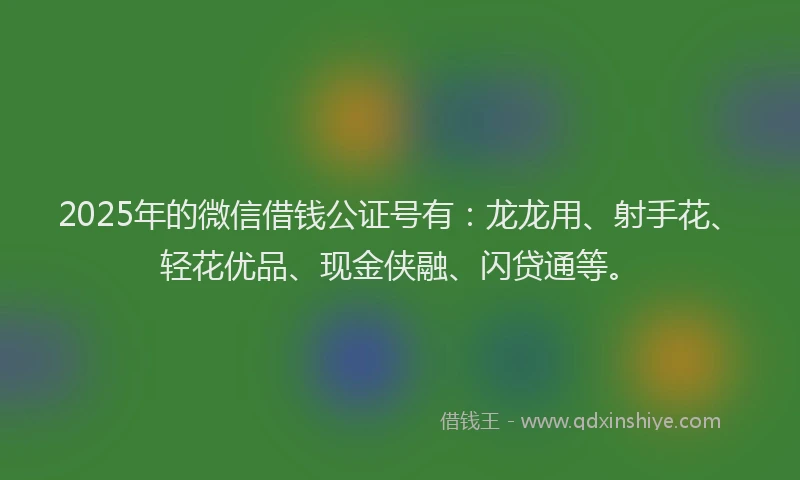2025年的微信借钱公证号有：龙龙用、射手花、轻花优品、现金侠融、闪贷通等。