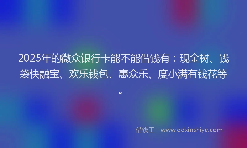 2025年的微众银行卡能不能借钱有：现金树、钱袋快融宝、欢乐钱包、惠众乐、度小满有钱花等。