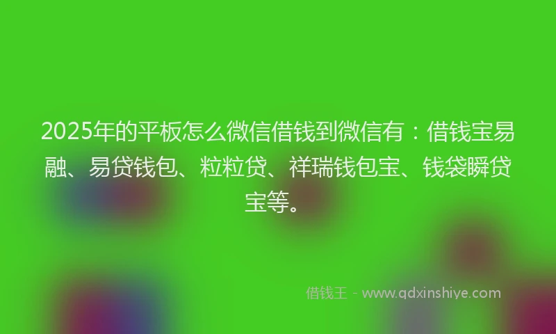 2025年的平板怎么微信借钱到微信有：借钱宝易融、易贷钱包、粒粒贷、祥瑞钱包宝、钱袋瞬贷宝等。