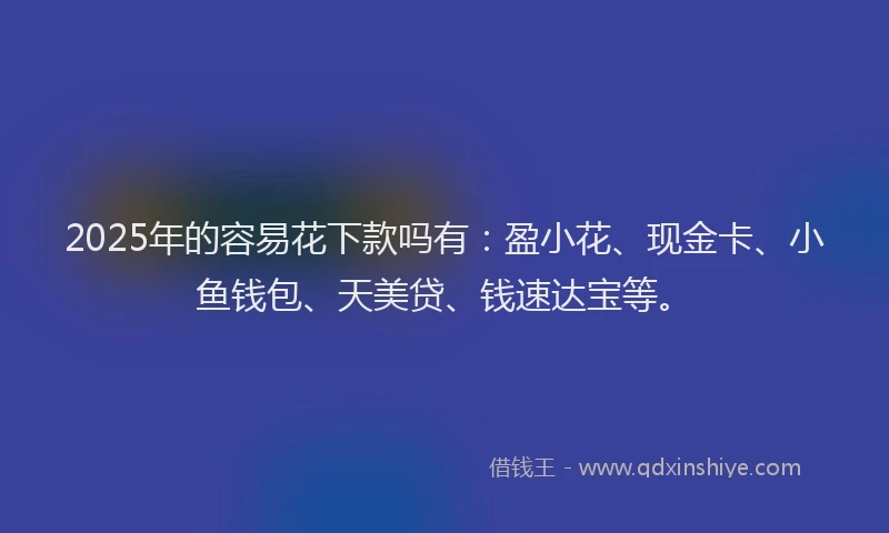 2025年的容易花下款吗有：盈小花、现金卡、小鱼钱包、天美贷、钱速达宝等。
