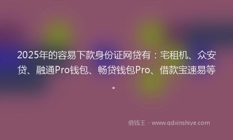 2025年的容易下款身份证网贷有：宅租机、众安贷、融通Pro钱包、畅贷钱包Pro、借款宝速易等。