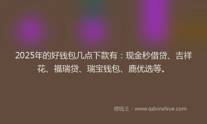 2025年的好钱包几点下款有：现金秒借贷、吉祥花、福瑞贷、瑞宝钱包、鹿优选等。