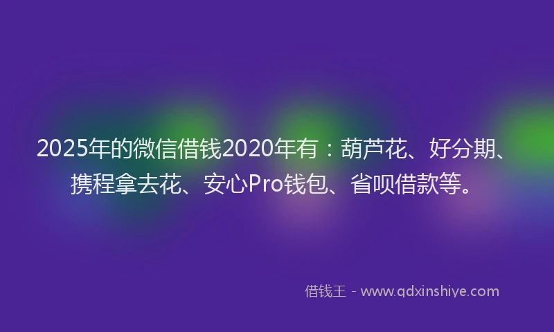 2025年的微信借钱2020年有：葫芦花、好分期、携程拿去花、安心Pro钱包、省呗借款等。