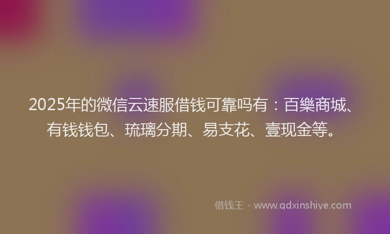 2025年的微信云速服借钱可靠吗有：百樂商城、有钱钱包、琉璃分期、易支花、壹现金等。