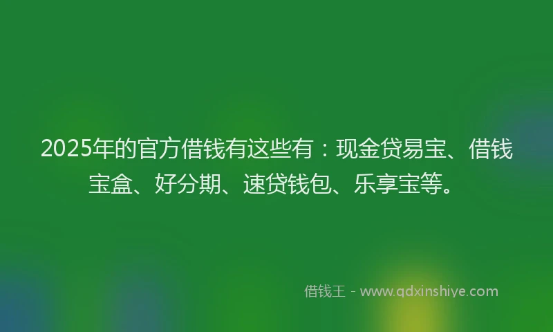 2025年的官方借钱有这些有：现金贷易宝、借钱宝盒、好分期、速贷钱包、乐享宝等。