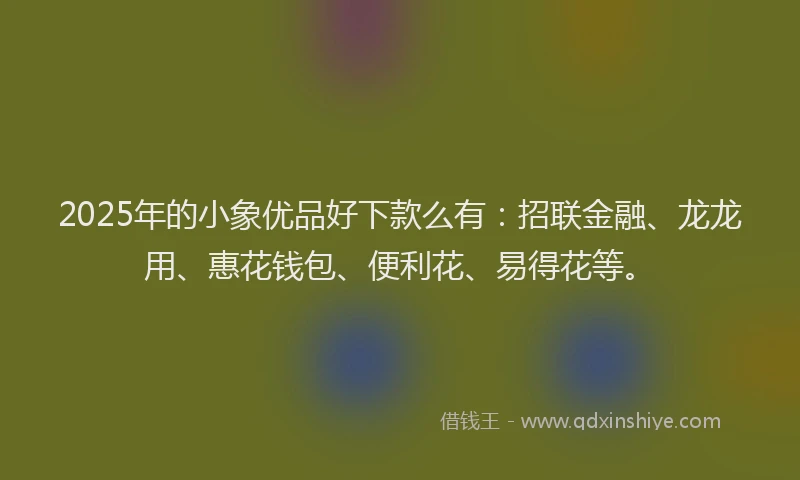 2025年的小象优品好下款么有：招联金融、龙龙用、惠花钱包、便利花、易得花等。