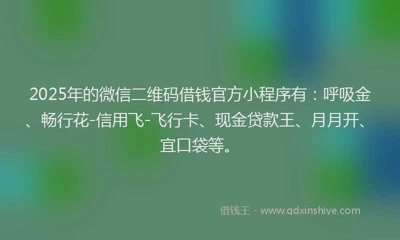 2025年的微信二维码借钱官方小程序有：呼吸金、畅行花-信用飞-飞行卡、现金贷款王、月月开、宜口袋等。