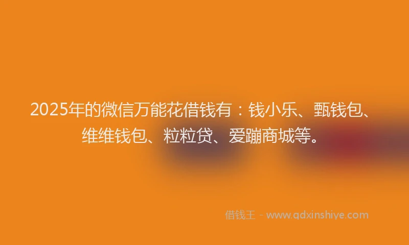 2025年的微信万能花借钱有：钱小乐、甄钱包、维维钱包、粒粒贷、爱蹦商城等。
