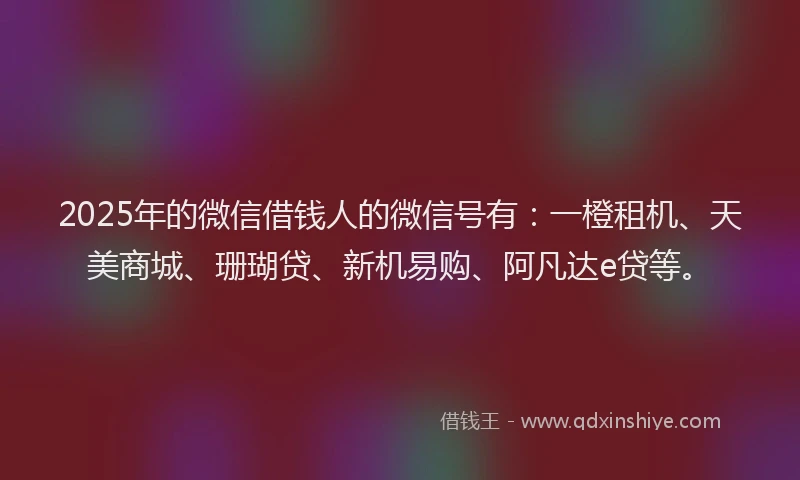 2025年的微信借钱人的微信号有：一橙租机、天美商城、珊瑚贷、新机易购、阿凡达e贷等。