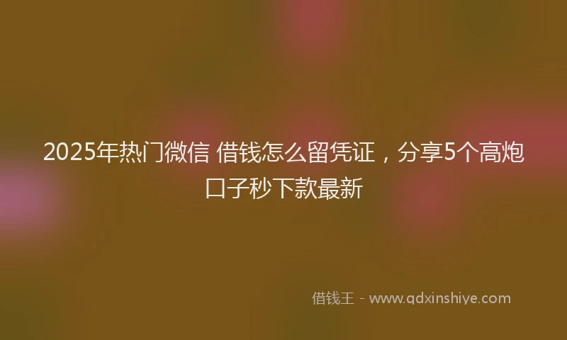 2025年热门微信 借钱怎么留凭证，分享5个高炮口子秒下款最新
