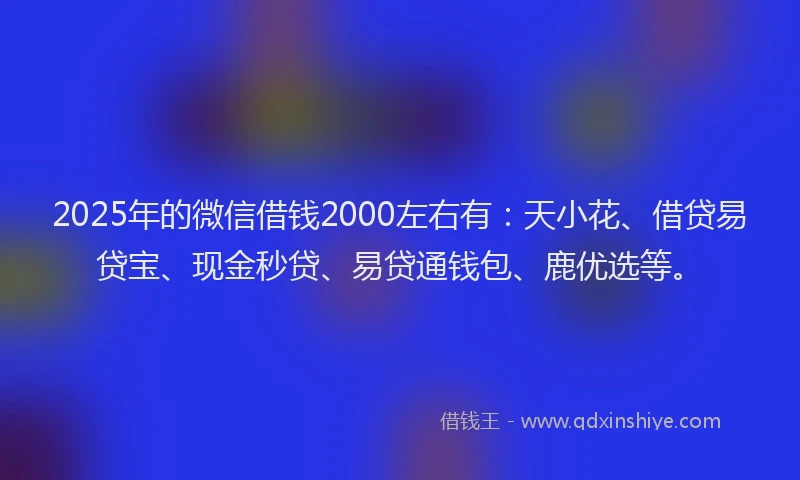 2025年的微信借钱2000左右有：天小花、借贷易贷宝、现金秒贷、易贷通钱包、鹿优选等。