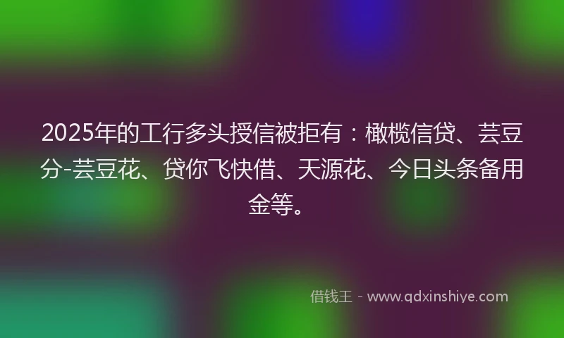 2025年的工行多头授信被拒有：橄榄信贷、芸豆分-芸豆花、贷你飞快借、天源花、今日头条备用金等。