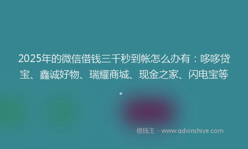 2025年的微信借钱三千秒到帐怎么办有：哆哆贷宝、鑫诚好物、瑞耀商城、现金之家、闪电宝等。