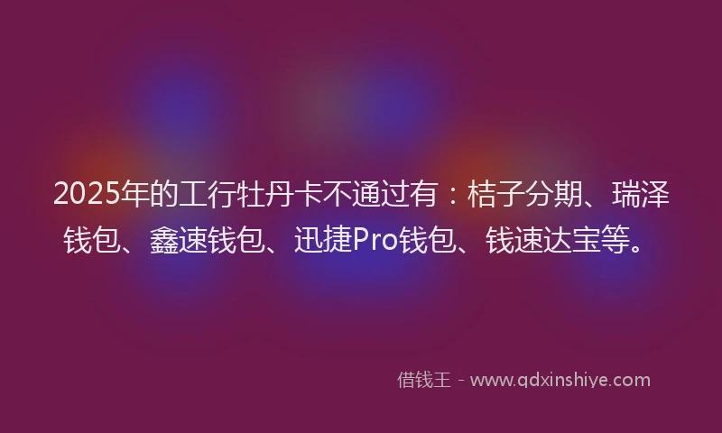 2025年的工行牡丹卡不通过有：桔子分期、瑞泽钱包、鑫速钱包、迅捷Pro钱包、钱速达宝等。
