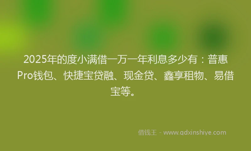 2025年的度小满借一万一年利息多少有：普惠Pro钱包、快捷宝贷融、现金贷、鑫享租物、易借宝等。