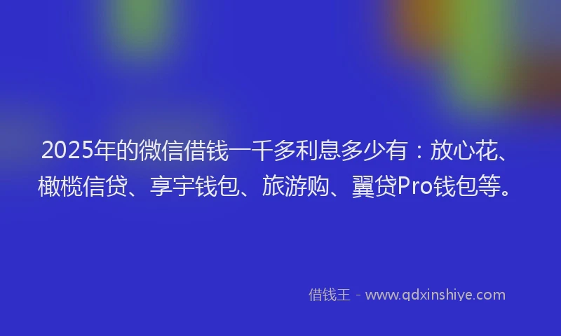 2025年的微信借钱一千多利息多少有：放心花、橄榄信贷、享宇钱包、旅游购、翼贷Pro钱包等。