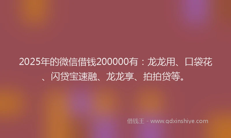 2025年的微信借钱200000有：龙龙用、口袋花、闪贷宝速融、龙龙享、拍拍贷等。