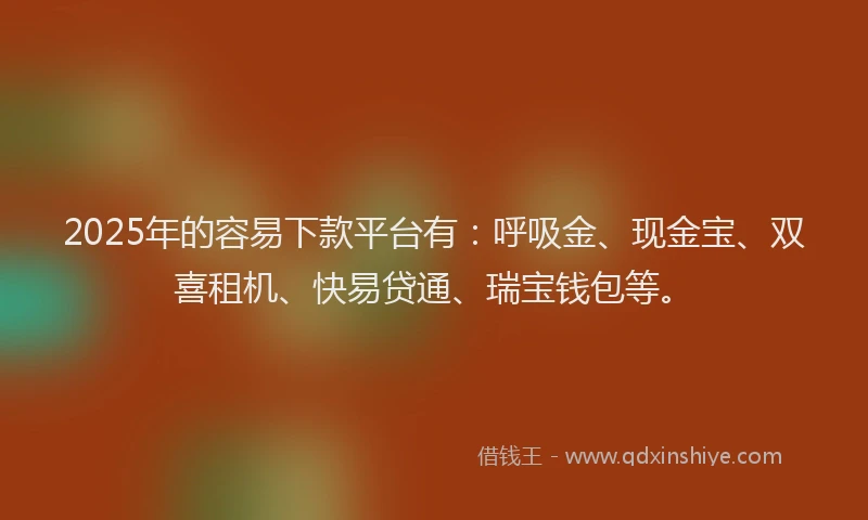 2025年的容易下款平台有：呼吸金、现金宝、双喜租机、快易贷通、瑞宝钱包等。