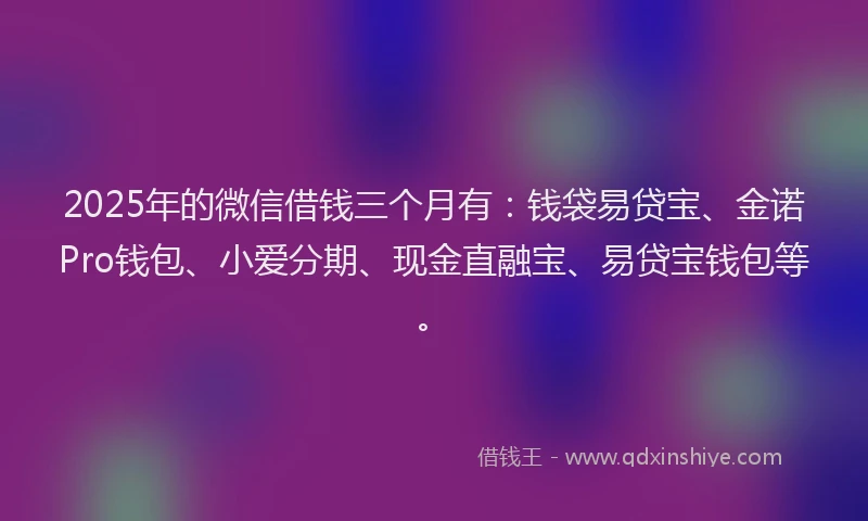 2025年的微信借钱三个月有：钱袋易贷宝、金诺Pro钱包、小爱分期、现金直融宝、易贷宝钱包等。