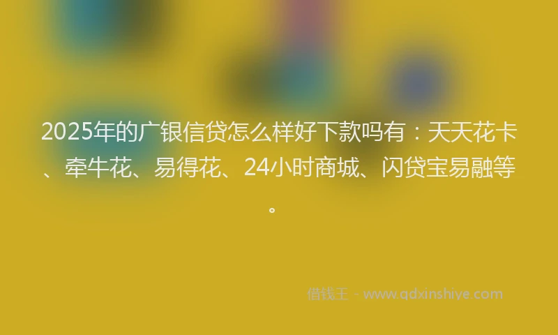 2025年的广银信贷怎么样好下款吗有：天天花卡、牵牛花、易得花、24小时商城、闪贷宝易融等。