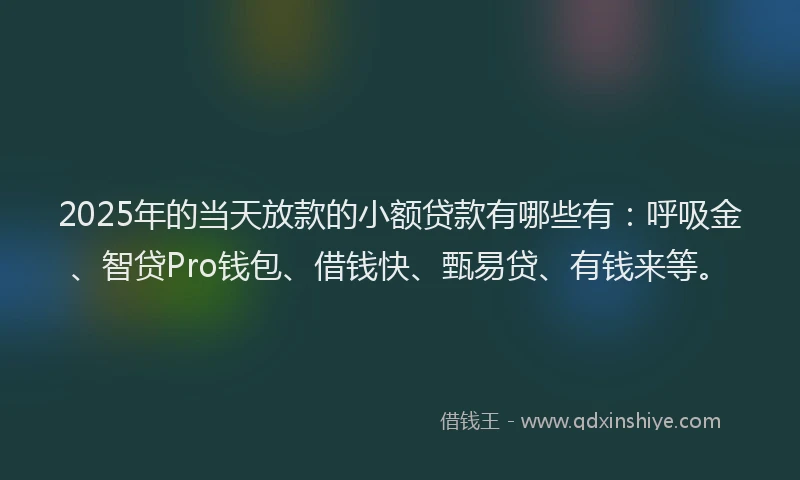 2025年的当天放款的小额贷款有哪些有：呼吸金、智贷Pro钱包、借钱快、甄易贷、有钱来等。