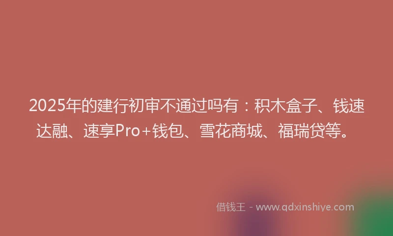 2025年的建行初审不通过吗有：积木盒子、钱速达融、速享Pro+钱包、雪花商城、福瑞贷等。