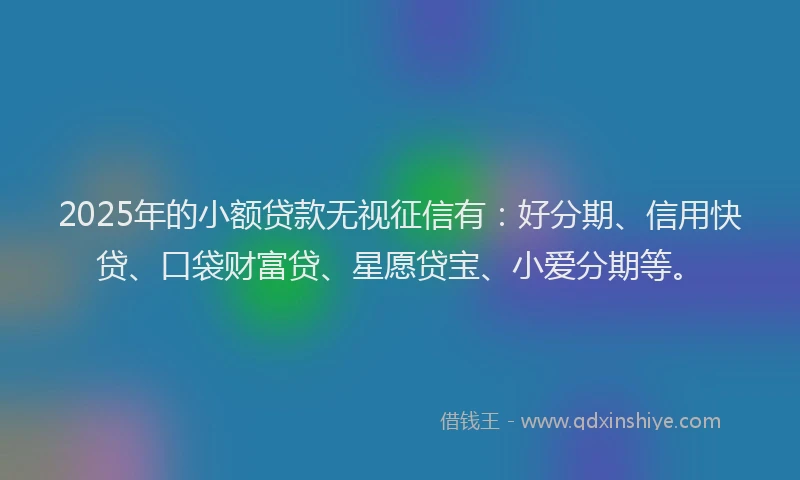2025年的小额贷款无视征信有：好分期、信用快贷、口袋财富贷、星愿贷宝、小爱分期等。