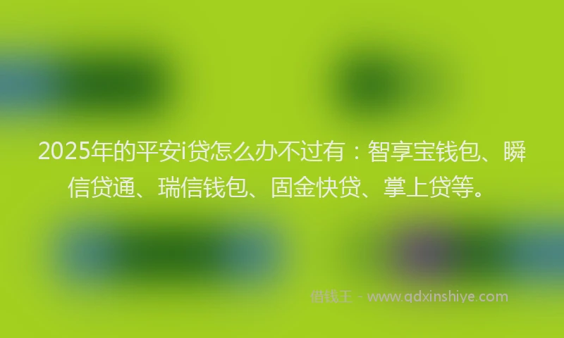 2025年的平安i贷怎么办不过有：智享宝钱包、瞬信贷通、瑞信钱包、固金快贷、掌上贷等。