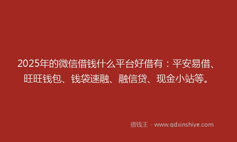 2025年的微信借钱什么平台好借有：平安易借、旺旺钱包、钱袋速融、融信贷、现金小站等。