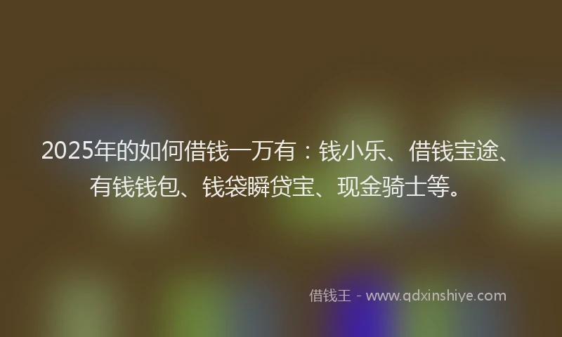 2025年的如何借钱一万有：钱小乐、借钱宝途、有钱钱包、钱袋瞬贷宝、现金骑士等。