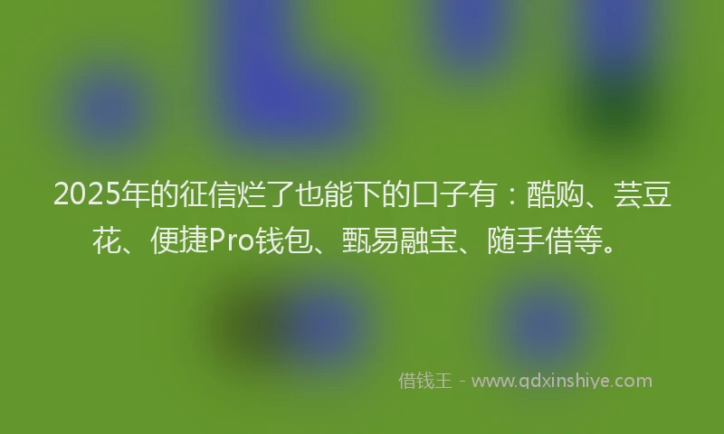 2025年的征信烂了也能下的口子有：酷购、芸豆花、便捷Pro钱包、甄易融宝、随手借等。