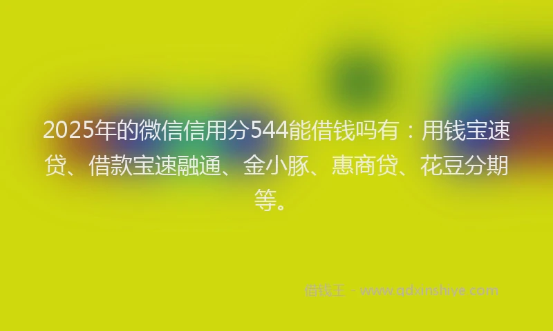 2025年的微信信用分544能借钱吗有：用钱宝速贷、借款宝速融通、金小豚、惠商贷、花豆分期等。