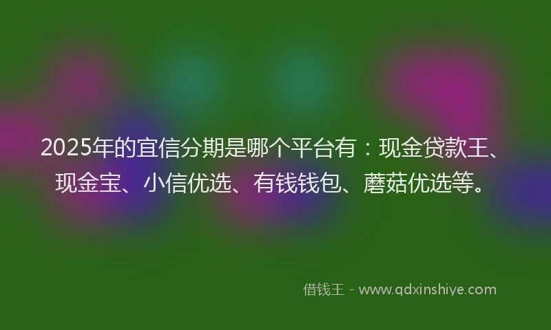 2025年的宜信分期是哪个平台有：现金贷款王、现金宝、小信优选、有钱钱包、蘑菇优选等。