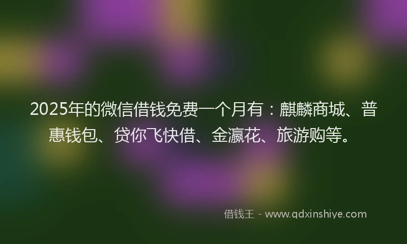 2025年的微信借钱免费一个月有：麒麟商城、普惠钱包、贷你飞快借、金瀛花、旅游购等。