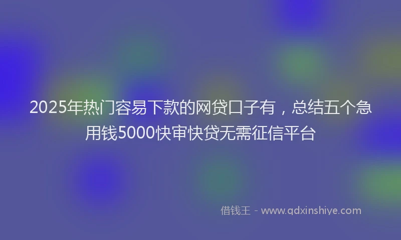 2025年热门容易下款的网贷口子有，总结五个急用钱5000快审快贷无需征信平台
