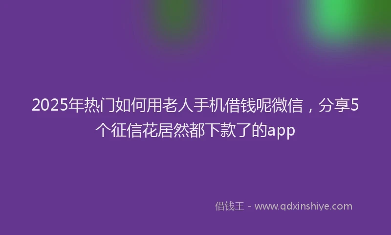 2025年热门如何用老人手机借钱呢微信，分享5个征信花居然都下款了的app